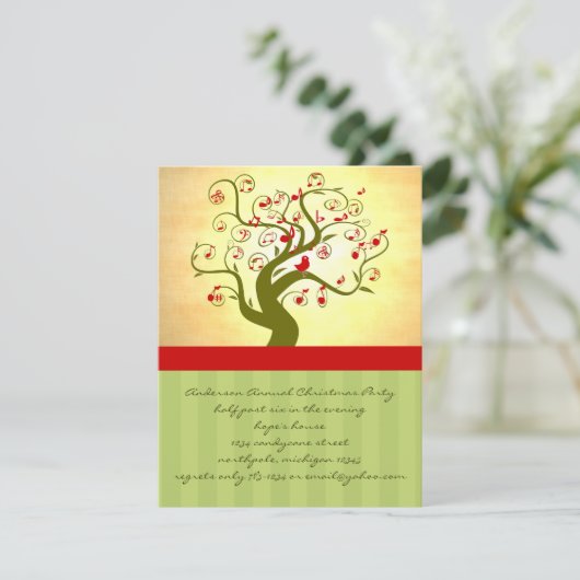 かわいい鳥の渦巻き木の贈り物と招待状 招待状 (スタンド正面)