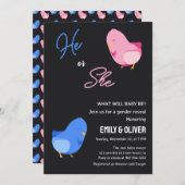 かわいい鳥の男の子または女の子のジェンダーがパーティーinvitati 招待状 (正面/裏面)