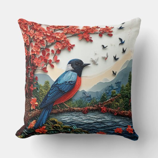 かわいい鳥の紙アート クッション (正面)