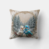 かわいい鳥の結婚カップルがいる冬の風景。 クッション (裏面)