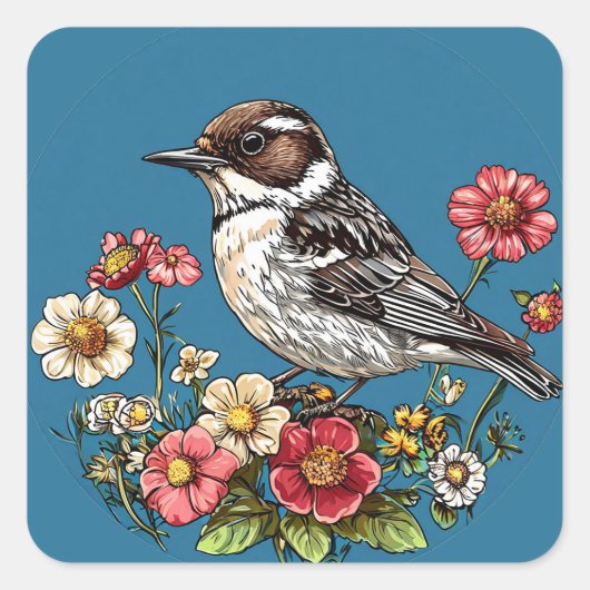 🐦 かわいい鳥の自然の庭の芸術 🌿 スクエアシール (正面)