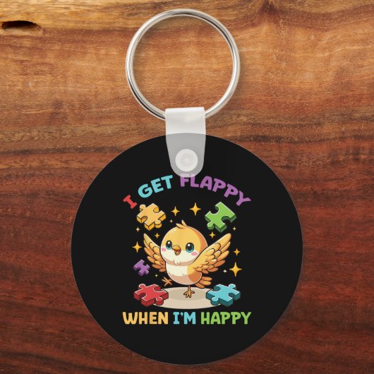 かわいい鳥の自閉症を意識して幸せになるとフラピーになる キーホルダー (正面)