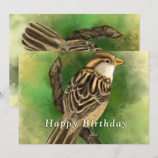 かわいい鳥の誕生日カード (正面/裏面)