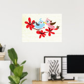 かわいい鳥の赤い花のポスカスタムター ポスター (ホームオフィス)