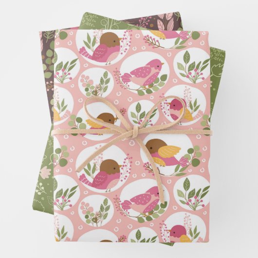 かわいい鳥の赤ちゃんシャワー ラッピングペーパーシート (インサイチュ)