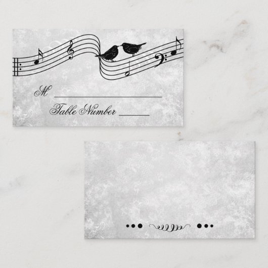 かわいい鳥の音楽結婚のシーティングテーブル座席表 プレイスカード (正面/裏面)