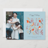 かわいい鳥の鳥が青く赤いクリスマス休暇 シーズンカード (正面)