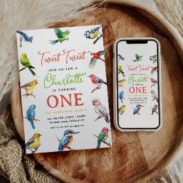 かわいい鳥の1歳誕生日パーティー 招待状