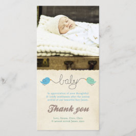 かわいい鳥はノートの男の赤ちゃんの写真テンプレート感謝していしています サンキューカード