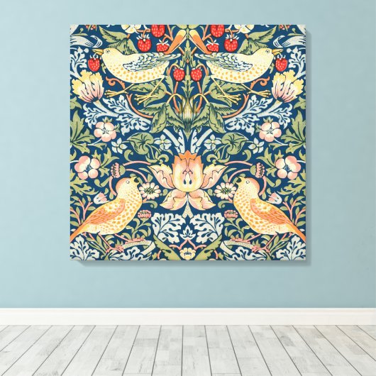 かわいい鳥イチゴ泥棒ヴィンテージアート キャンバスプリント (インサイチュ (ウッドフロア))