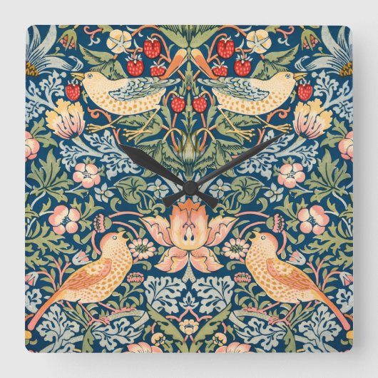 かわいい鳥イチゴ泥棒ヴィンテージアート スクエア壁時計 (正面)