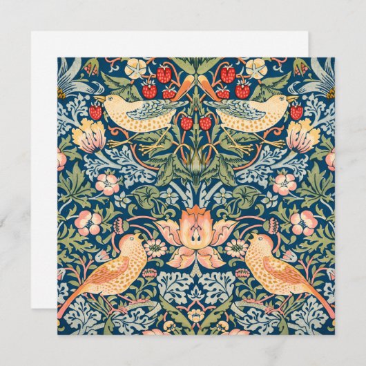 かわいい鳥イチゴ泥棒ヴィンテージアート 招待状 (正面/裏面)