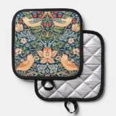 かわいい鳥イチゴ泥棒ヴィンテージアート 鍋敷き (正面/裏面)