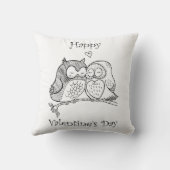 かわいい鳥カップル愛ふくろうロマンスラインアートNo 1/3 クッション (裏面)