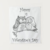 かわいい鳥カップル愛ふくろうロマンスラインアートNo 1/3 タペストリー (正面)