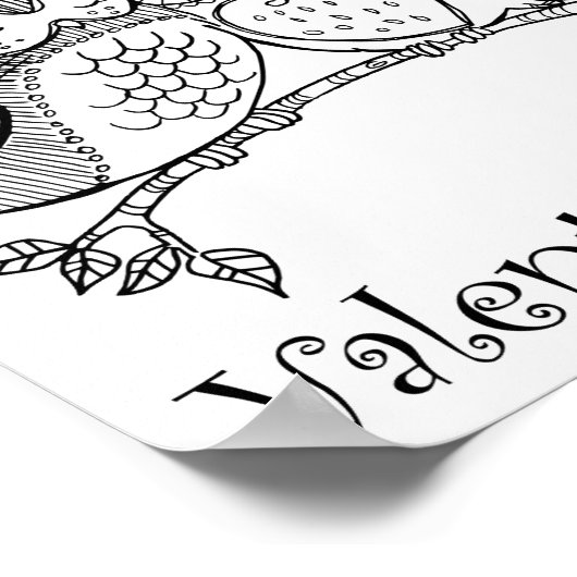 かわいい鳥カップル愛ふくろうロマンスラインアートNo 1/3 ポスター (角)