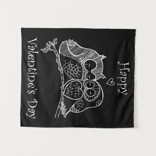 かわいい鳥カップル愛ふくろうロマンスラインアートNo 2/3 タペストリー (正面(横))