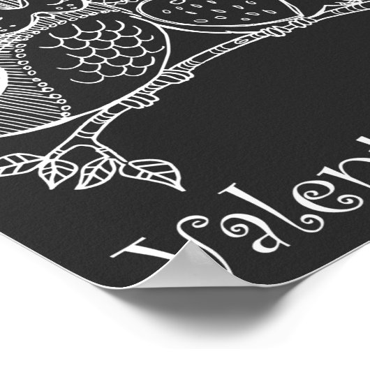 かわいい鳥カップル愛ふくろうロマンスラインアートNo 2/3 ポスター (角)