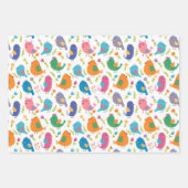 かわいい鳥カラフルのツイート ラッピングペーパーシート (正面2)