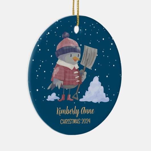 かわいい鳥クリスマス動物の雪の冬の休日 セラミックオーナメント (右)