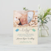 かわいい鳥サンキューノート男の赤ちゃん写真テンプレート 招待状 (スタンド正面)