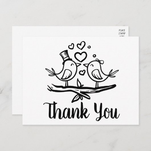 かわいい鳥ロバーバード結婚白黒ありがとう ポストカード (正面/裏面)
