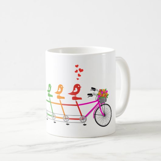 かわいい鳥家族が付いている多彩なタンデム自転車 コーヒーマグカップ (正面右)