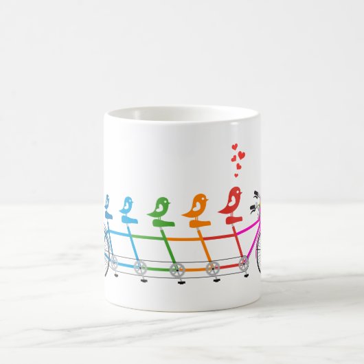 かわいい鳥家族が付いている多彩なタンデム自転車 コーヒーマグカップ (中央)