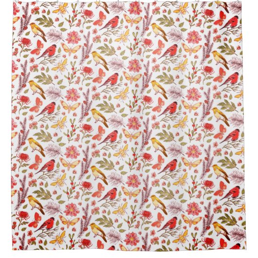 かわいい鳥柄 シャワーカーテン (正面)