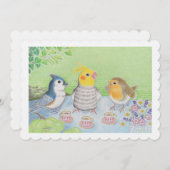 かわいい鳥茶パーティーフラットカード サンキューカード (正面/裏面)