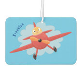 かわいい鳥飛んでいる赤い飛行機の漫画イラストレーション カーエアーフレッシュナー (裏面)