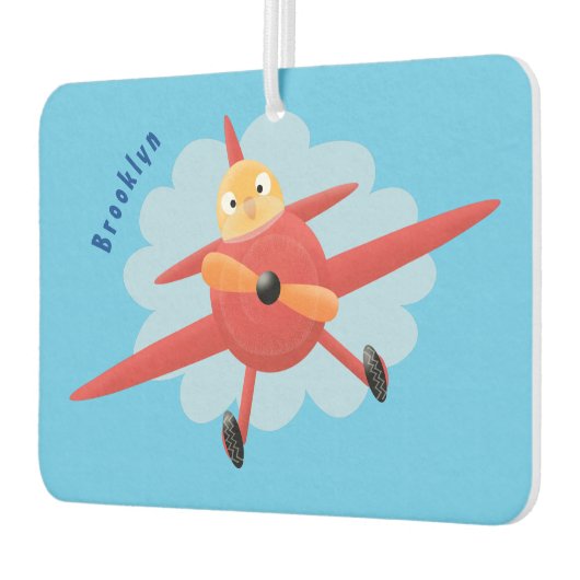 かわいい鳥飛んでいる赤い飛行機の漫画イラストレーション カーエアーフレッシュナー (左)