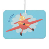 かわいい鳥飛んでいる赤い飛行機の漫画イラストレーション カーエアーフレッシュナー (正面)