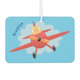 かわいい鳥飛んでいる赤い飛行機の漫画イラストレーション カーエアーフレッシュナー