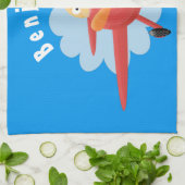 かわいい鳥飛んでいる赤い飛行機の漫画イラストレーション キッチンタオル (折り畳み)