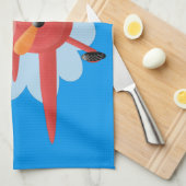 かわいい鳥飛んでいる赤い飛行機の漫画イラストレーション キッチンタオル (四つ折り)