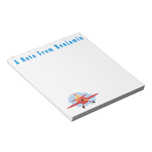 かわいい鳥飛んでいる赤い飛行機の漫画イラストレーション ノートパッド (アングル)
