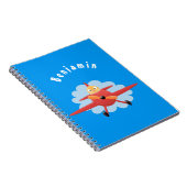 かわいい鳥飛んでいる赤い飛行機の漫画イラストレーション ノートブック (右側)