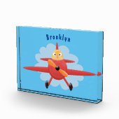 かわいい鳥飛んでいる赤い飛行機の漫画イラストレーション フォトブロック (右)