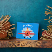 かわいい鳥飛んでいる赤い飛行機の漫画イラストレーション フォトプラーク (側面)