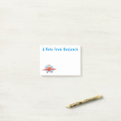 かわいい鳥飛んでいる赤い飛行機の漫画イラストレーション ポストイット (デスク上)