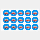 かわいい鳥飛んでいる赤い飛行機の漫画イラストレーション ラベル (シート)