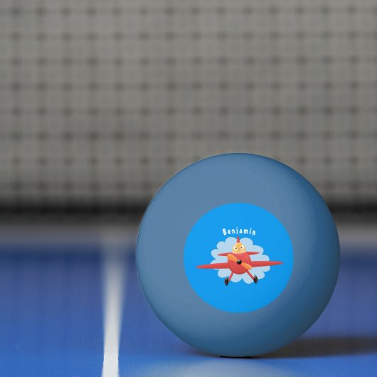 かわいい鳥飛んでいる赤い飛行機の漫画イラストレーション 卓球ボール (ネット)