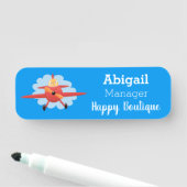 かわいい鳥飛んでいる赤い飛行機の漫画イラストレーション 名札 (インサイチュ)