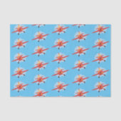 かわいい鳥飛んでいる赤い飛行機の漫画イラストレーション 薄葉紙 (正面)