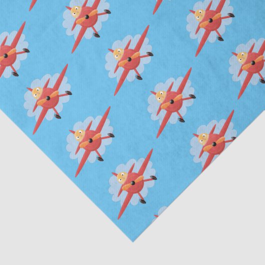 かわいい鳥飛んでいる赤い飛行機の漫画イラストレーション 薄葉紙 (詳細)