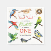 かわいい鳥1歳の誕生日パーティー スタンダードカクテルナプキン (正面)