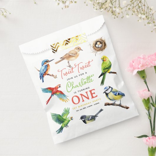 かわいい鳥1歳の誕生日パーティー フェイバーバッグ (封をした状態)