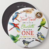 かわいい鳥1歳の誕生日パーティー 缶バッジ (正面&裏面)