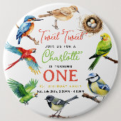 かわいい鳥1歳の誕生日パーティー 缶バッジ (正面)